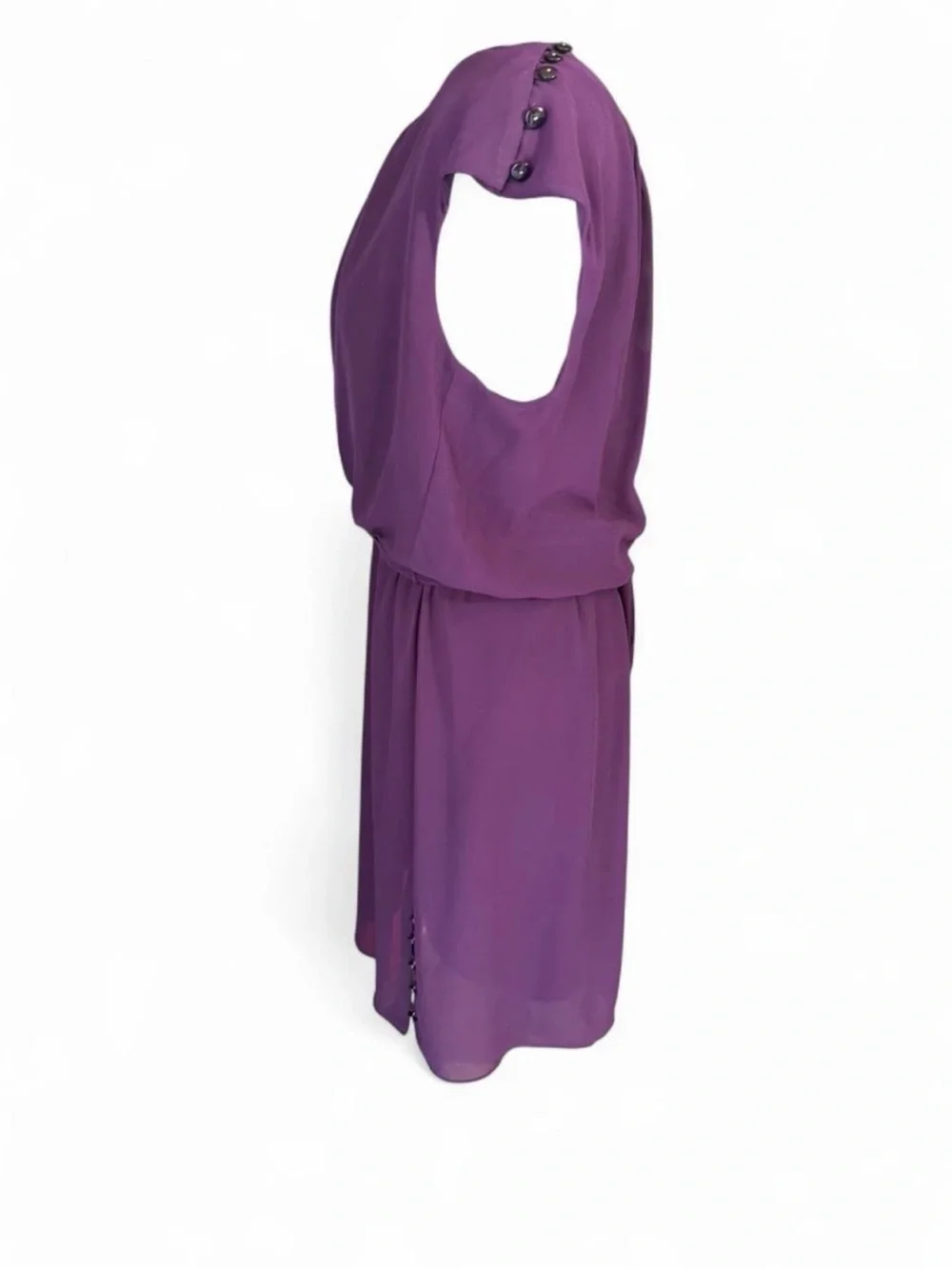 Signature by Robbie Bee Purple Chiffon Blouson Dress Size 14 Belted Career Party - Picture 3 of 6